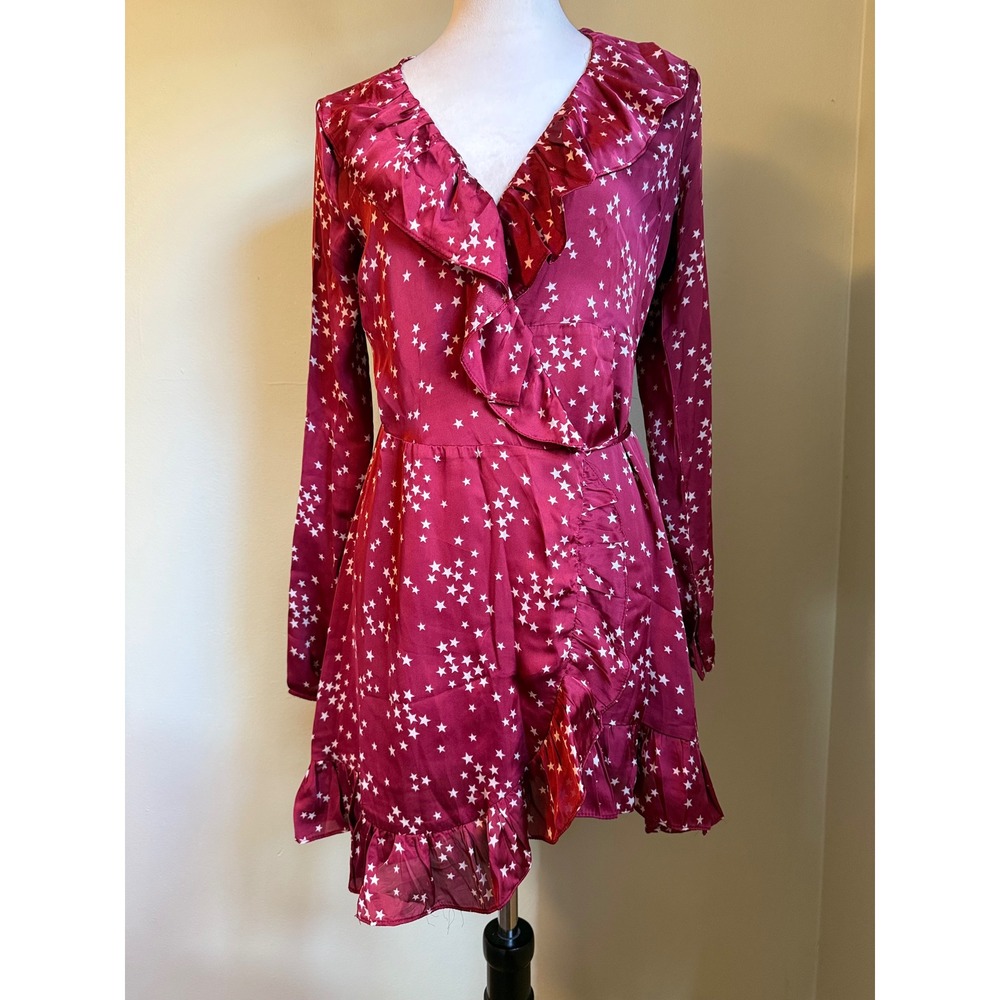 Cotton Candy LA Star Print Ruffle Wrap Dress M boho whimsi fairy Y2K daity